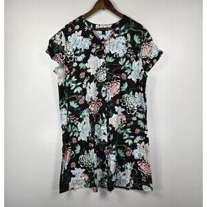 Miss Elaine Relax Women's XL Black with Floral Full Button Up Housecoat Robe